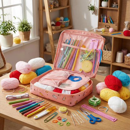 Crochet Kit for Beginners 59-Piece | Complete Set with Ergonomic Hooks, 5-Colour Yarn Balls & Zippered Storage Case | DIY Knitting Gift for Adults & Craft Enthusiasts