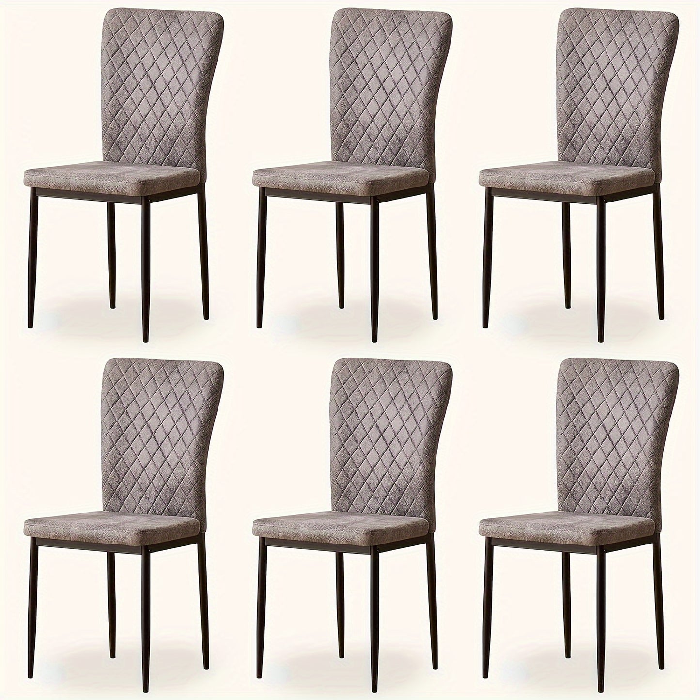 High Back Suede Dining Chairs Set of 4 or 6 – Retro Diamond Stitch Upholstered Seat, 120kg Rated, Frosted Black Metal Legs for Dining Room & Kitchen