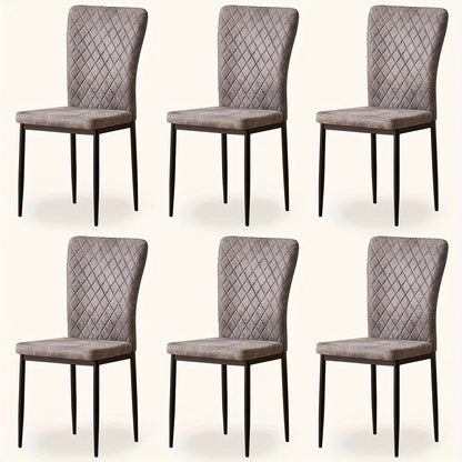 High Back Suede Dining Chairs Set of 4 or 6 – Retro Diamond Stitch Upholstered Seat, 120kg Rated, Frosted Black Metal Legs for Dining Room & Kitchen