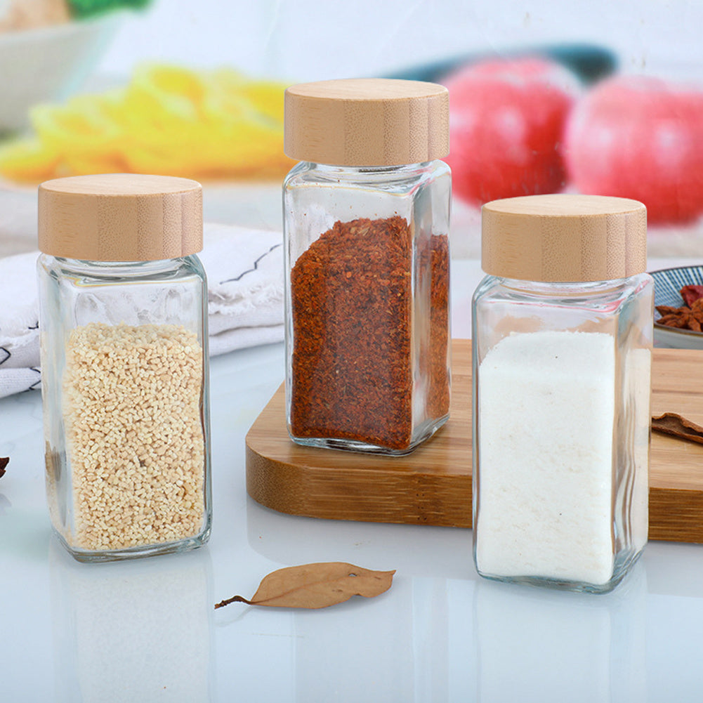 24pcs Glass Spice Jars Bamboo and Plastic Lids Storage Bottles Containers Pots Seasonings Container Canister with Shaker Lids