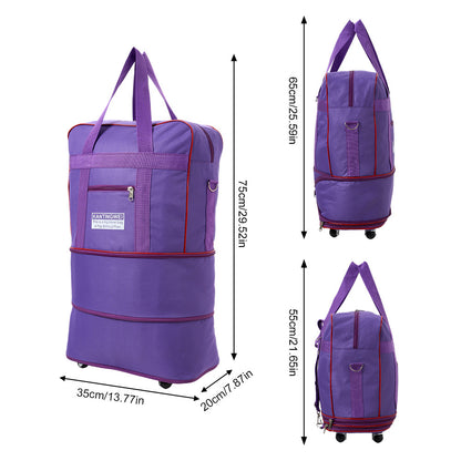 Large Capacity Foldable Travel Bag with Wheels, Oxford Rolling Luggage with Lock, Backpack Travel Duffle, Lightweight Suitcase, Versatile Travel Tote for Airport, Train Travel, Outdoor Trips, Travel Storage Bag, Clothing Protection Bag 1PC