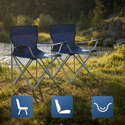Set of 2 Portable Outdoor Chairs, Folding Lawn Chairs with Cup Holder and Armrests, 52 x 84 x 81，for Beach, Camping, Garden, Black,Blue,Pink