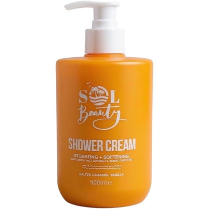 Sol Beauty Shower Cream Salted Caramel Vanilla Scent with Brazil Nut Extract, Hydrating and Softening Shower Gel 500ml