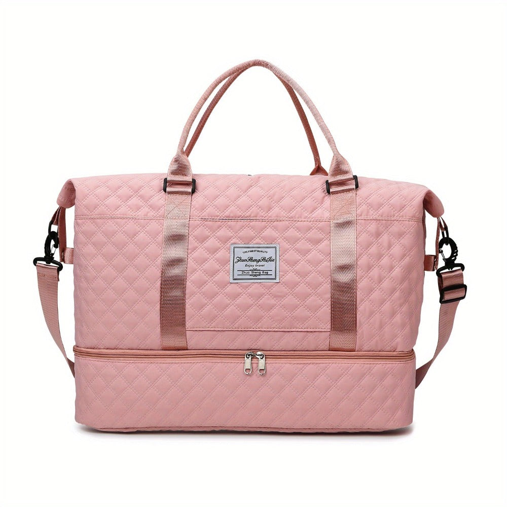 Women's Large Gym Bag Weekend Travel Holdall Duffle Bag Ladies Luggage Sports Bag with Handles Shoulder Strap Black Pink