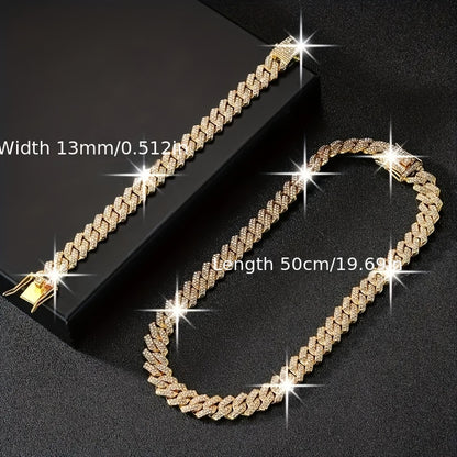 2pcs/set Necklace+bracelet Luxury Set Domineering Y2K Cuban Lozenge Link Chain Necklace, Hip Hop Miami Unisex Necklace, Rapper Necklace Jewelry, Trendy Accessories Encryption style