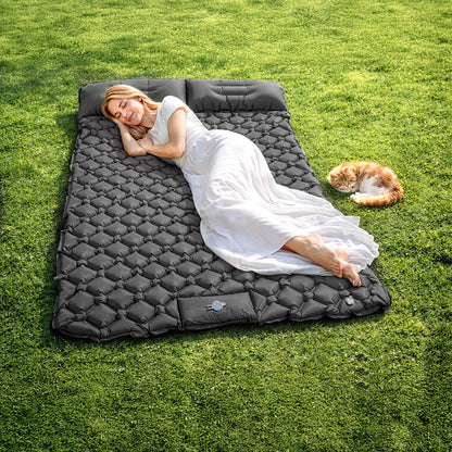 Camping Double Sleeping Pad - Ultra-Light Camping inflatable sleeping pad with Foot Pump, Compact Inflatable Portable Mat for Backpacking, Hiking, Car Travel, Beach, And Tent