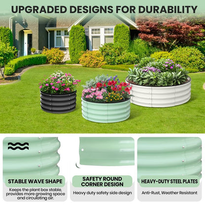 Galvanized Raised Garden Bed, Round Metal Planter Box with Open-Bottom Design, Heavy-Duty Steel Outdoor Flower Bed for Vegetables, Herbs, and Succulents, Easy Installation