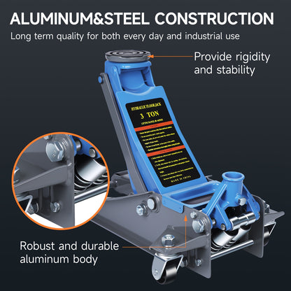 3T Professional Hydraulic Jack, Floor Jack, 134-460Mm/80-465Mm/73-500Mm Lifting Height, 360° Swivel Wheels, Ergonomic Handle for Cars & Suvs, for Car Repair