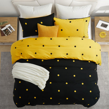 3pcs Polka Dot Printed Reversible Duvet Cover Set - with Pillowcases Soft & Breathable Microfiber, Button Closer, Machine Washable, wrinkle free & Durable – perfect for Bedroom, Guest Room All Sizes Available