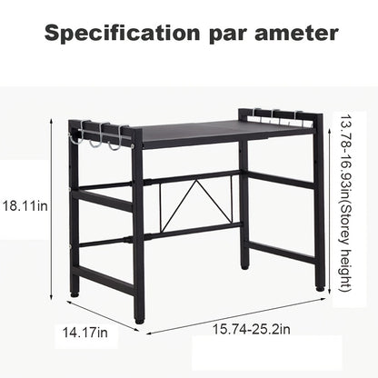 2/3 Layer Expandable Kitchen Microwave Stand with 6 Hooks, Designed for Efficient Utensil Organization, Adjustable Width Fits Most Microwaves, Promoting Orderliness And Ease In The Kitchen Festival Gifts