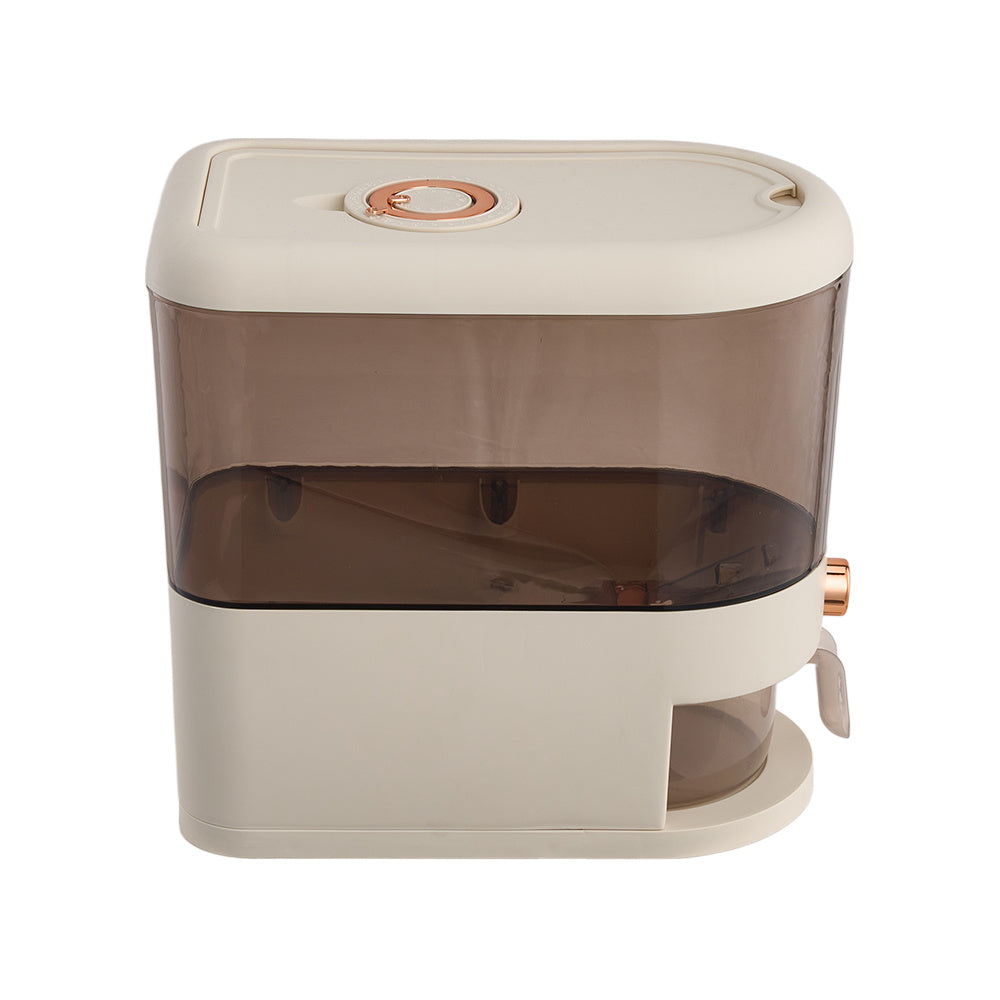 5/ 10KG Rice Dispenser, Rice Containers Storage with Measuring Cup Household Cereal Dispenser Bucket for Rice, Flour, Salt, Oat, Cereals, Cream White