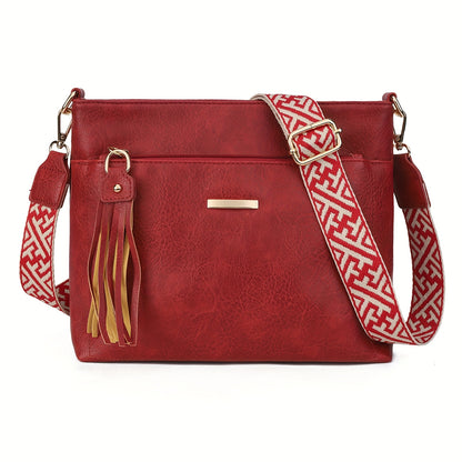 New Large-Capacity Women's Crossbody Bag with Fashionable Tassel Accessory, Wide Shoulder Strap, Contrast Color Square Bag, Simple, Casual, Versatile Commuter Single-Shoulder Underarm Bag