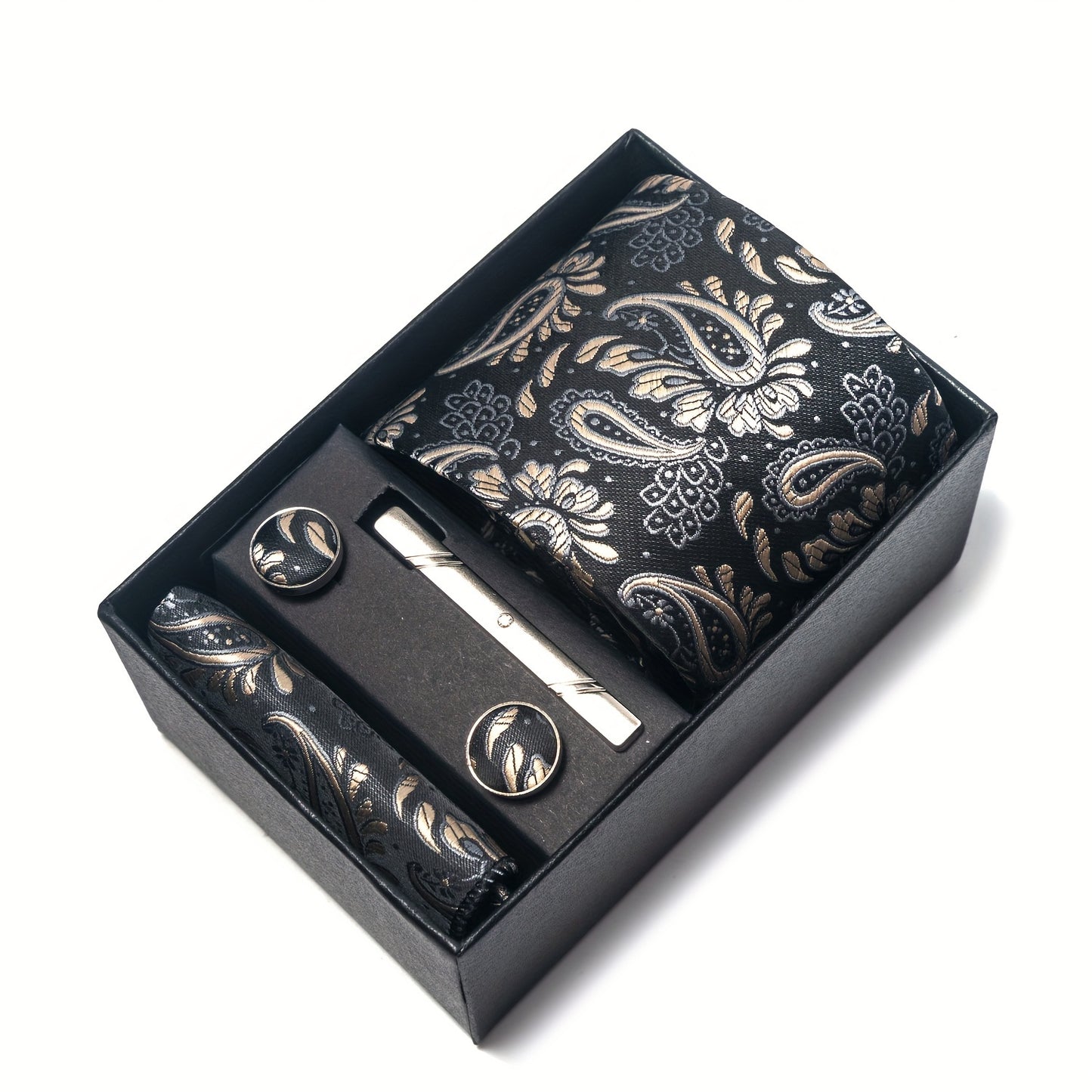 Men Men Black Paisley Tie Wedding Gift Box Tie Pocket Squares Set Necktie Box Suit Additions Fit Wedding