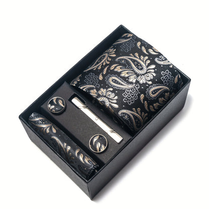 Men Men Black Paisley Tie Wedding Gift Box Tie Pocket Squares Set Necktie Box Suit Additions Fit Wedding