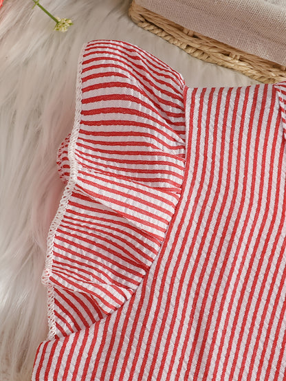 New Summer Style Girls' Colorblock Striped Dress, Cute Flutter Sleeve Dress, Summer Casual Dress, Summer Children's Clothing, Casual Daily Wear, Sweet and Adorable Girls' Dress, Girls' Clothes, Easter