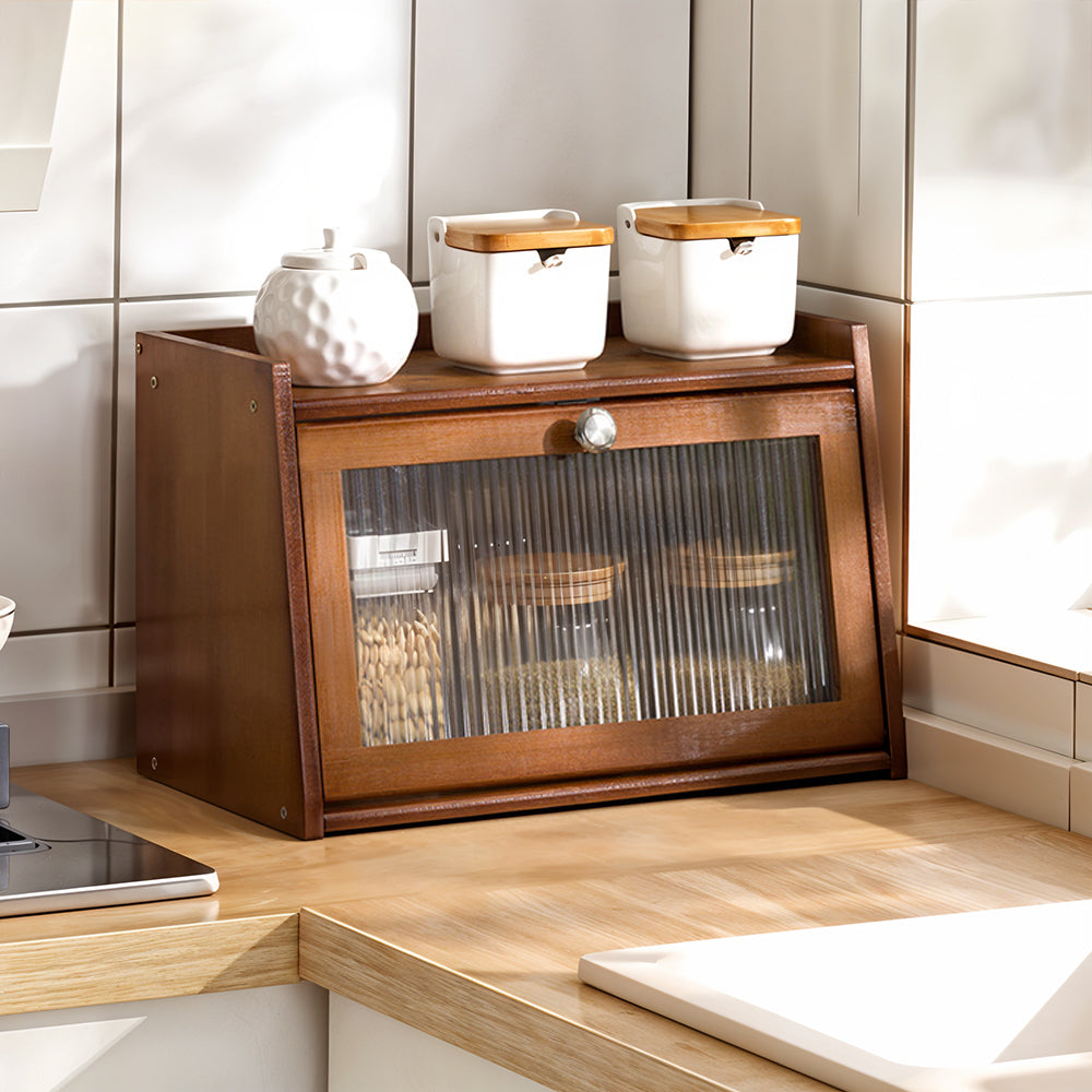 1pc 2-Tier/3-Tier Kitchen Spice Rack, Countertop Storage Shelf, Multi-Functional Organizer with Transparent Door, High Quality Bamboo Material, Natural/Brown