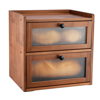 Double Layer Bread Box for Kitchen Counter, 2 Decker Large Wooden Bread Bin, Corner Bread Storage Container with Acrylic Windows, Dry Food Container with Air Vents to Keep Fresh, Self Assembly