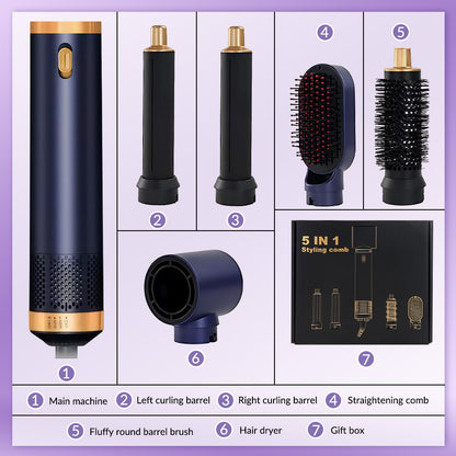 5-in-1 Hair Dryer Brush & Hot Air Brush for Fine Hair – Ionic Ceramic Curling & Straightening Styler with 3 Heat Settings, Auto Shut-Off, Salon-Quality Volumizing & Anti-Frizz – Perfect for Busy Mornings, Travel & Home Use. Great Gift for Women, Mum, Wife