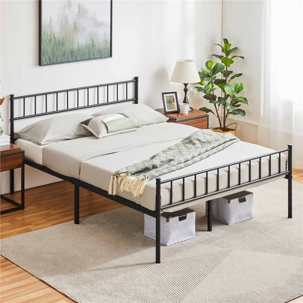 Costoffs Metal Bed Frame, Single/Double Size Bed Platform with Slatted Headboard and Footboard, Solid Slat Support, Large Storage Space, Easy Assembly Bed, Modern Mattress Foundation, Black/White/Pink/Silver