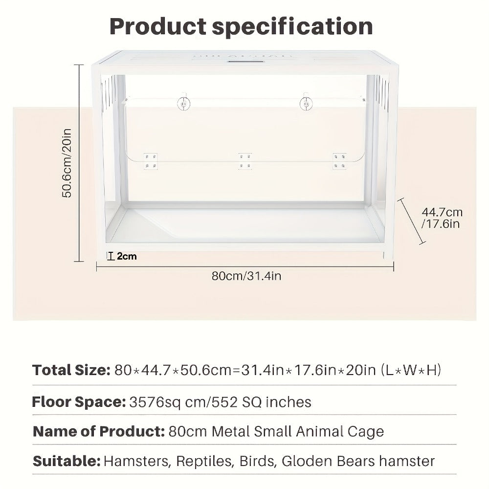 Large Metal Hamster Cage 65/80/100cm – Deep Burrow Stackable Small Animal Habitat for Dwarf & Syrian Hamsters, Guinea Pigs, Gerbils & Reptiles