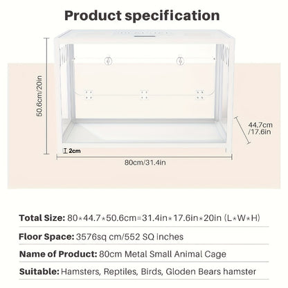 Large Metal Hamster Cage 65/80/100cm – Deep Burrow Stackable Small Animal Habitat for Dwarf & Syrian Hamsters, Guinea Pigs, Gerbils & Reptiles