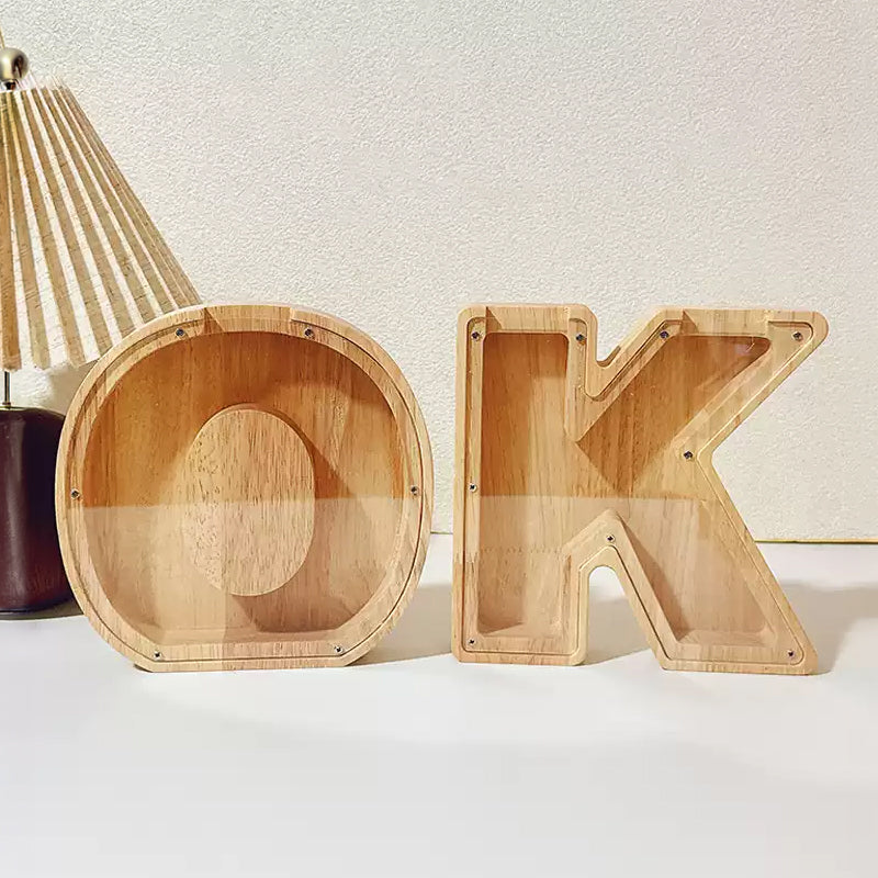 1 unique 18cm*18cm wooden letter jar - 26 creative A-Z letter storage containers, transparent design, birthday gift idea, home decoration, best friend gift, and functional holiday present.