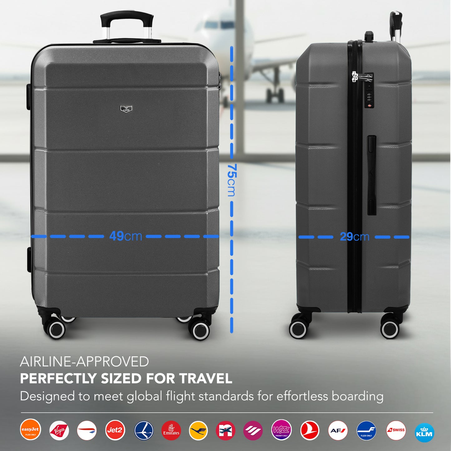 LUGG - Jetset 75x49x29cm Large Suitcase – Lightweight Hard Shell Luggage with TSA Lock – Water-Resistant ABS Spinner Suitcase – 4 Wheels Travel Bag- Midnight Blue (28 inch)