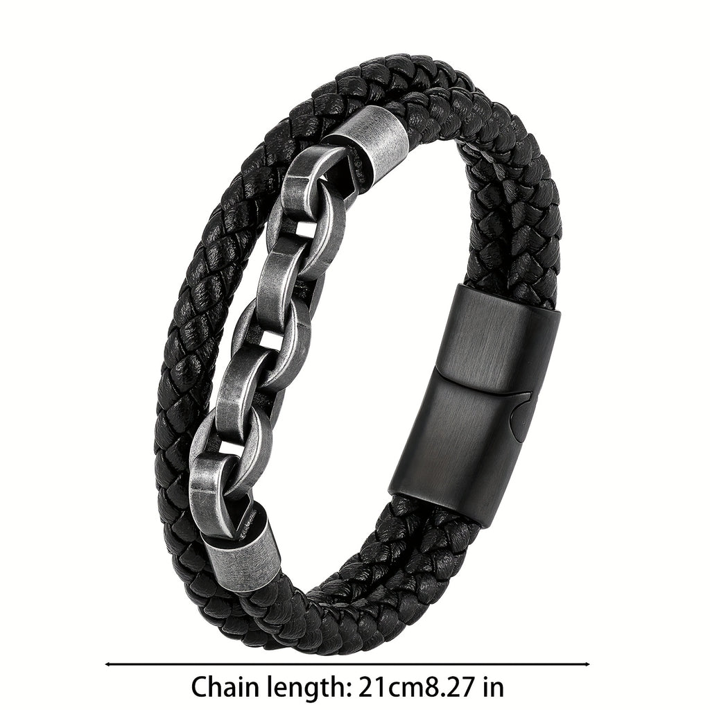 Leather and Stainless Steel Magnetic Bracelet