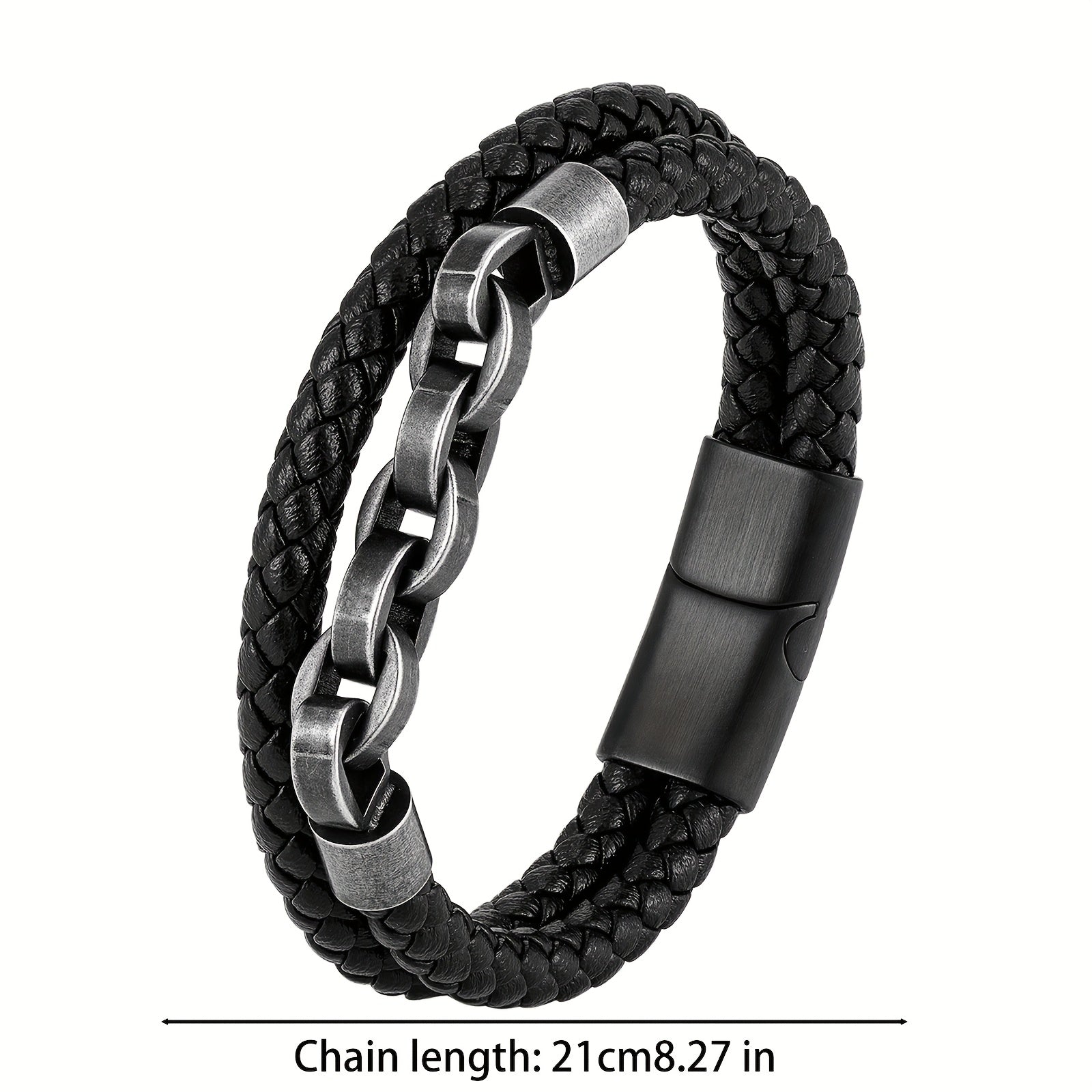 Leather and Stainless Steel Magnetic Bracelet