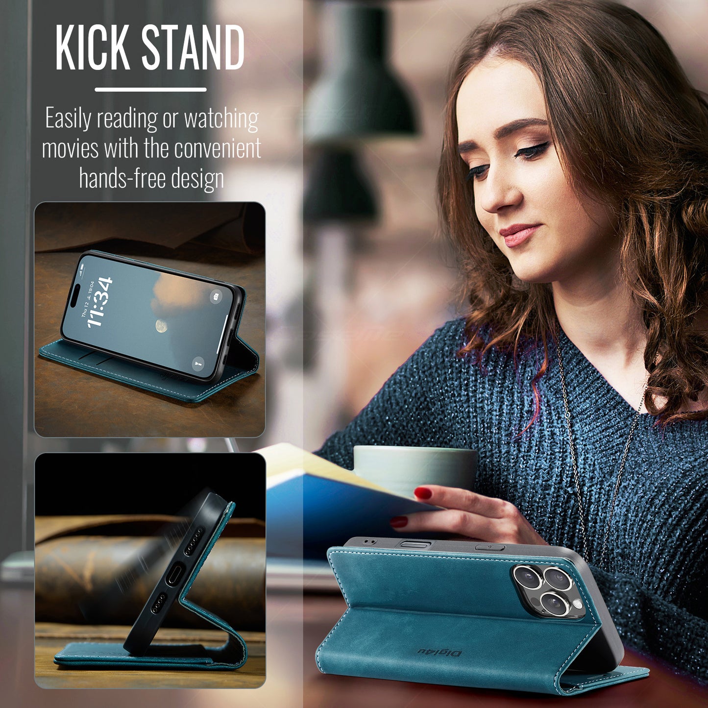 Upgraded Faux Leather Flip Cover Wallet Case For iPhone 16 Plus 16 Pro Max with Card Holder, Magnetic Closure, and Stand Function Phone Case