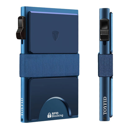 Compact Card Holder Designed for 12 Cards, Featuring RFID Protection And a Metal Construction. This Small Anti-Theft Case Includes a Sliding Ejector Button for Easy Access to Your Bank And Credit Cards, Made from Aluminum