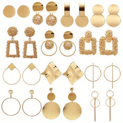 5-Pair Vintage Fashion Geometric Metal Round Stud Earrings Set, Wedding Party Earrings for Various Occasions, Random Shipping (No Duplicates)