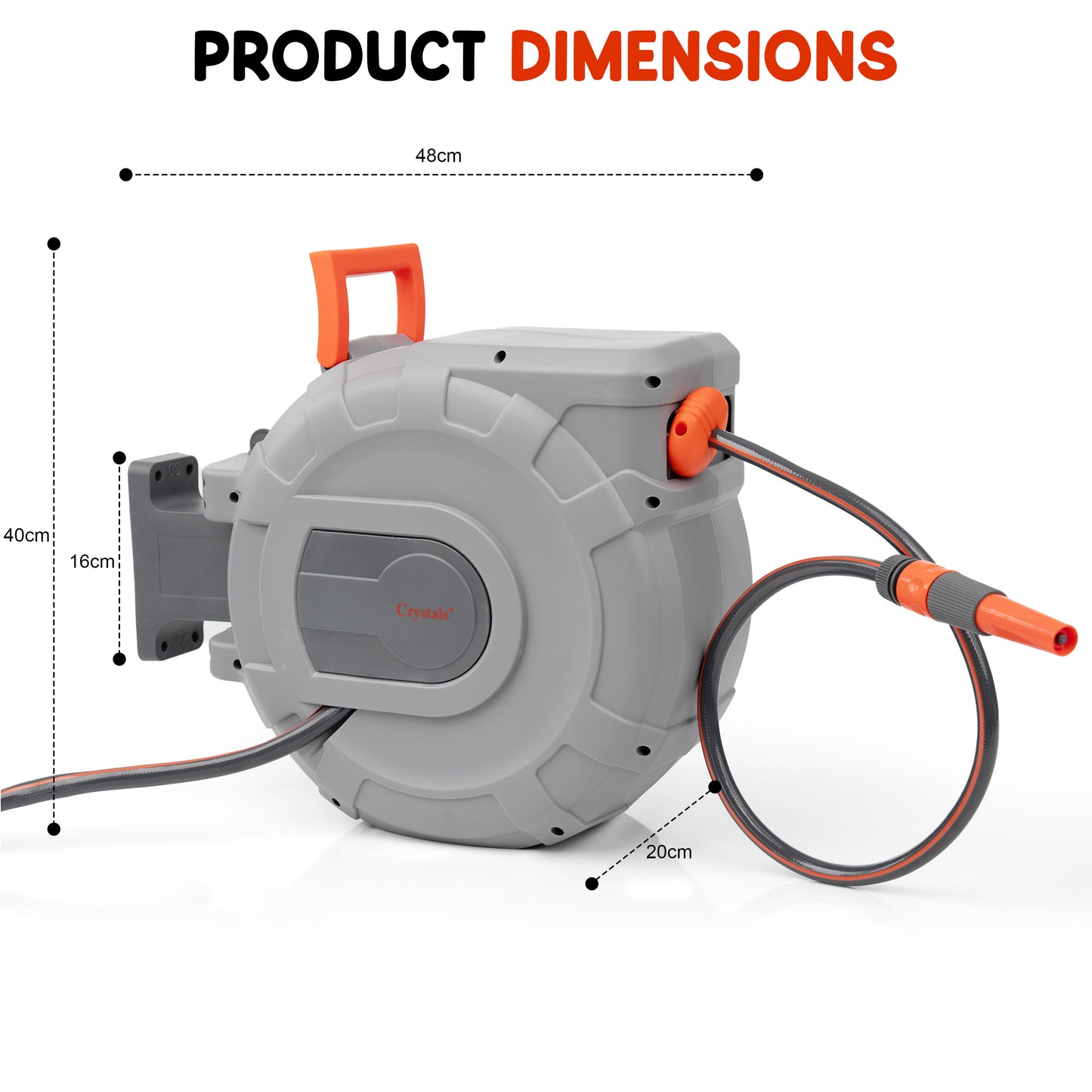 Hose Reel – Wall Mounted Hose Reels for Garden, Retractable, Auto Lock & Auto Rewind Pipe 180°, Includes Wall Fixings & Ready for Outdoor Use with Nozzle, Accessories, Grey