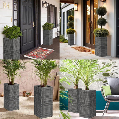 Taylor & Brown 2 Pack Tall Rattan Wicker Planters with Removable Liner, Large Indoor Outdoor Plant Pots 61cm x 30.5cm