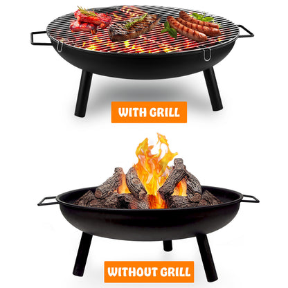 Outdoor Fire Pit, Steel Fire Bowl for BBQ Camping Picnic, Garden Patio Heater Charcoal Log Wood Burner, 58 cm - Matt Black, Camping Stove