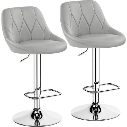 Swivel Bar Stools Set of 2 Faux Leather Height Adjustable 61.5-83cm Ergonomic Backrest Cushioned Seat Chrome Footrest 136kg Capacity Kitchen Island Counter Dark Grey Black White Retro Brown Light Grey