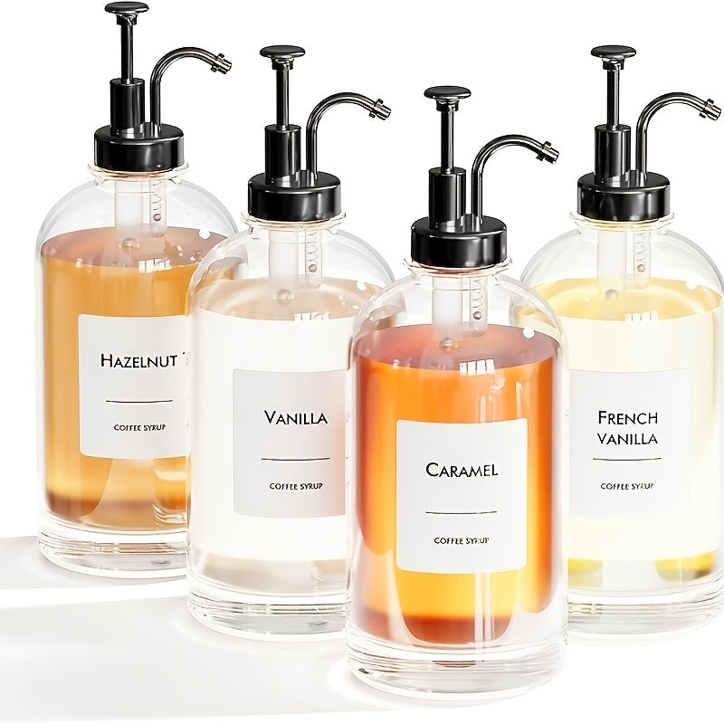 4pcs Oil Bottles, Pump Bottles, Coffee Bar Additions, Coffee Syrup Dispenser - Squeeze Bottles, Coffee Machine Supplies, Coffee Bar Syrup Pump Dispenser, Suitable for The Kitchen