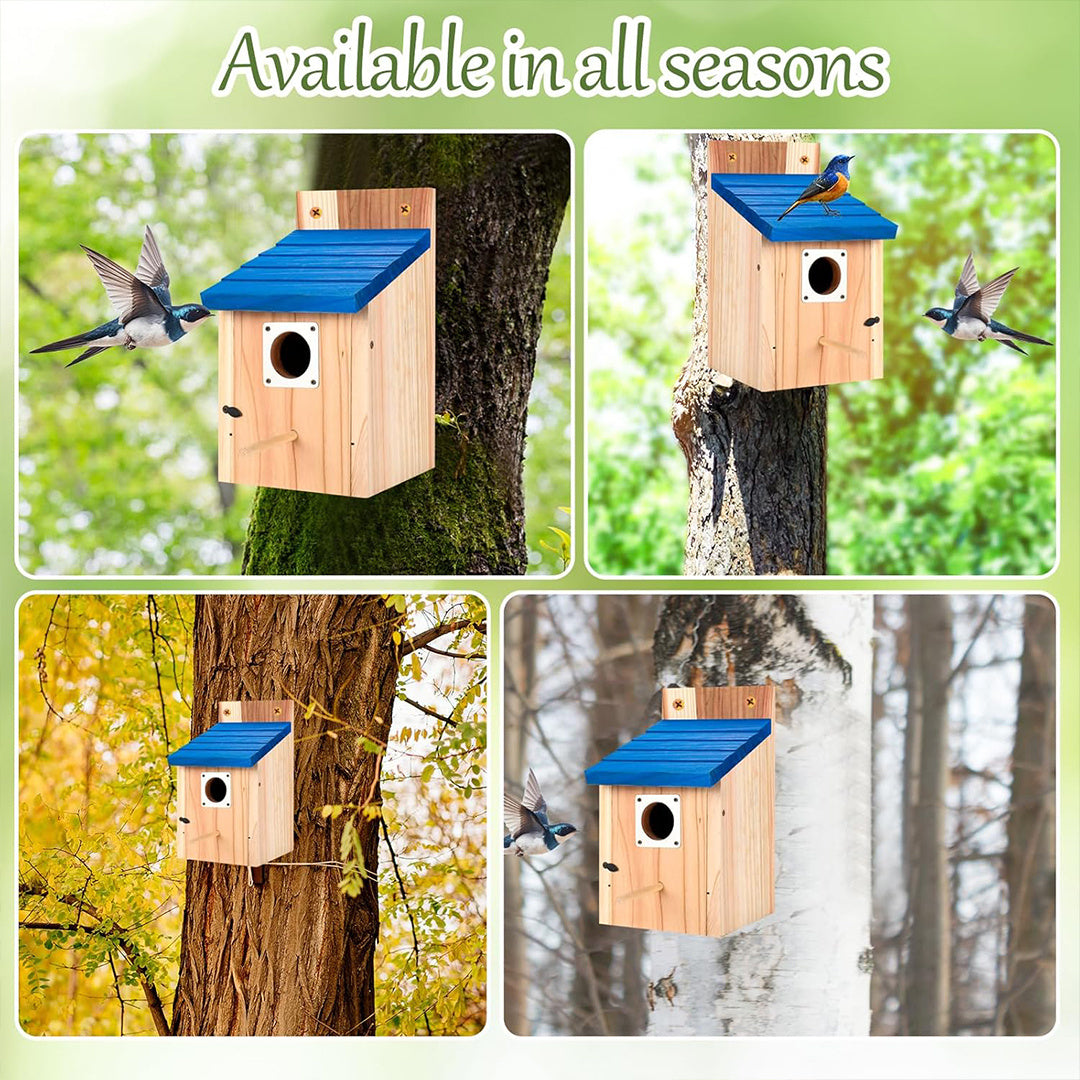 2pcs Cedar Bluebird Box Houses with Metal Guard, Secure Latch, Fledgling Grooves, Air Vents - Wooden Bird Houses for Outside, 1-1/2" Entrance Hole, Perfect for Bluebirds, Wrens, Swallows, Bird Feeder Houses | Classic Style | Wooden Construction, Bird Hous