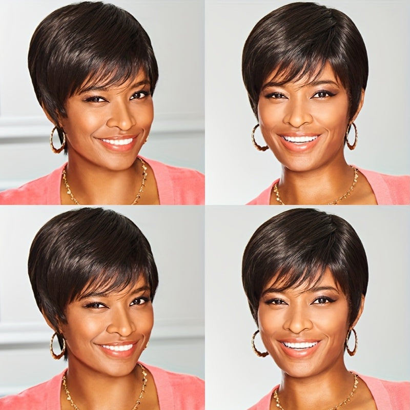 Short Pixie Cut Human Hair Wig - 180% Density Glueless Rose Net Cap, Straight Machine-Made Black Basic Style for Women, Daily Wear & Special Occasions, Short Hair Wig, Occasion Hairpiece, Sleek Hairpiece, Secure Fit Cap