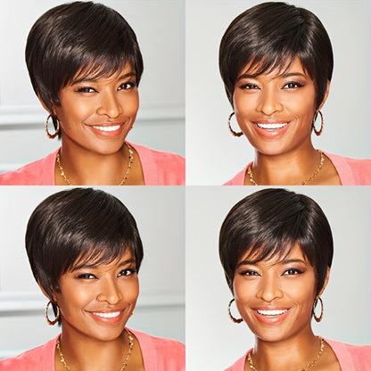 Short Pixie Cut Human Hair Wig - 180% Density Glueless Rose Net Cap, Straight Machine-Made Black Basic Style for Women, Daily Wear & Special Occasions, Short Hair Wig, Occasion Hairpiece, Sleek Hairpiece, Secure Fit Cap