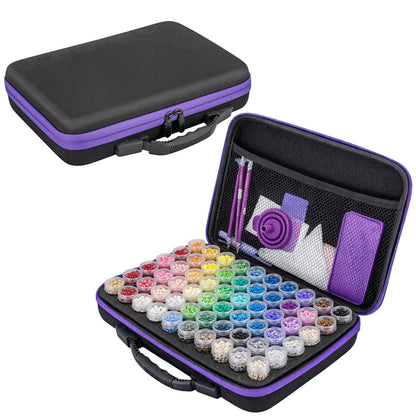 Diamond Painting Storage Box with 60 or 120 Screw-Top Bottles | 282-Piece Accessory Kit with Pens, Trays, Wax & Labels | Portable Diamond Art Organiser Case for Beads & Drills