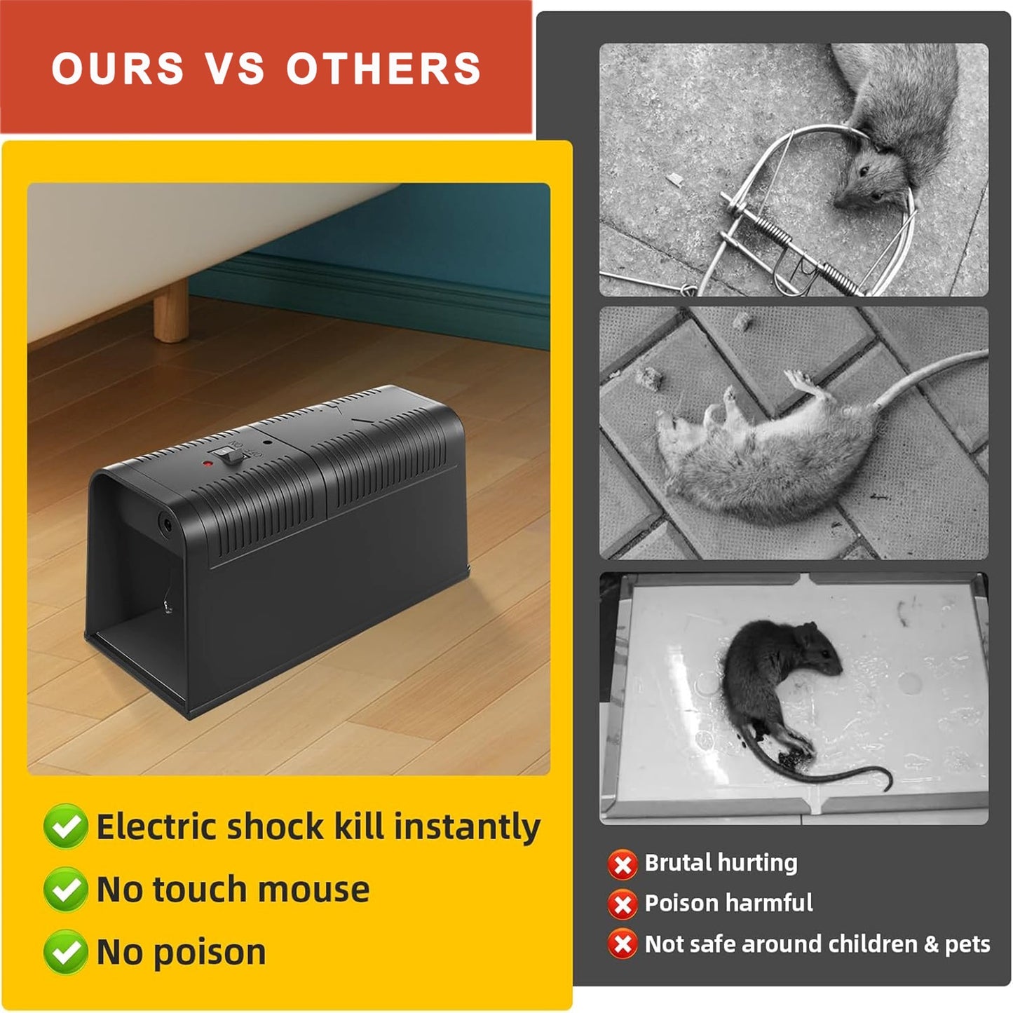 Electronic Mouse Trap Mice Rat Killer Pest Control Electric Shock Rodent Zapper