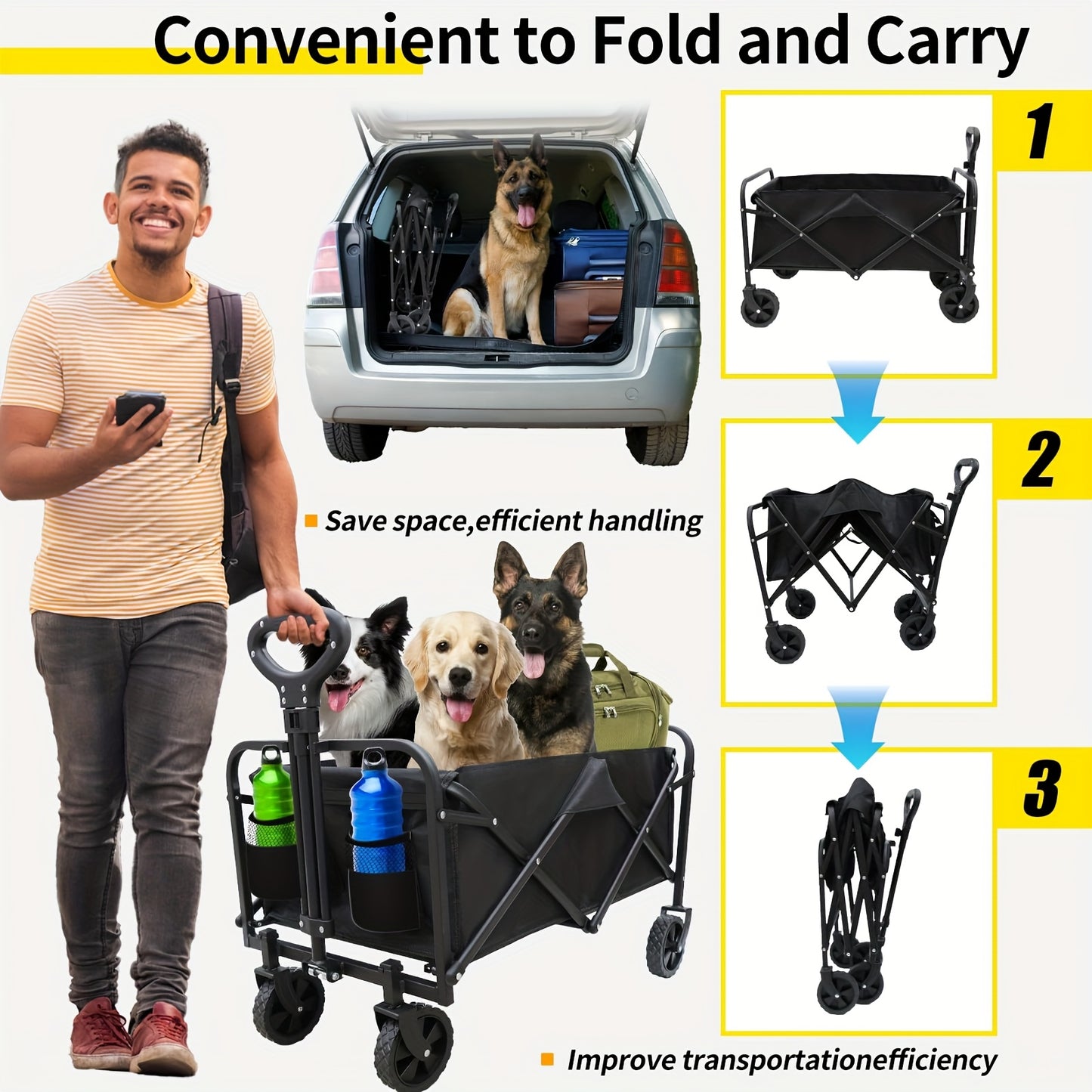 1pc Heavy-Duty 4-Wheel 199.58KG Garden Cart with Ergonomic Handle & Reinforced Steel Frame - All-Terrain Wheels, Large Capacity Utility Wagon for Camping, Hiking, Farming, Garden, Hiking Gear, Sturdy Construction
