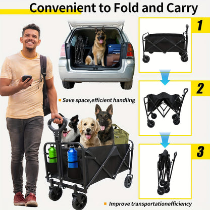 1pc Heavy-Duty 4-Wheel 199.58KG Garden Cart with Ergonomic Handle & Reinforced Steel Frame - All-Terrain Wheels, Large Capacity Utility Wagon for Camping, Hiking, Farming, Garden, Hiking Gear, Sturdy Construction