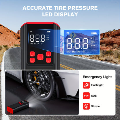 5000Mah Portable Air Compressor with Pressure Gauge, 150PSI Compact Wireless Air Compressor for Car Tires, Motorcycles, Bikes, Balls -Rechargeable, 3 Modes of LED Emergency, Digital Display, Fast Inflation, 4+N Inflation Mode, One-Click Operation