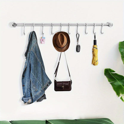 Utensil Rack Stainless Steel Wall Mounted Utensil Hooks with 12 Removable Hooks Kitchen Utensils Holder Utensil Hanging Rack Rail 52Cm (15.6")