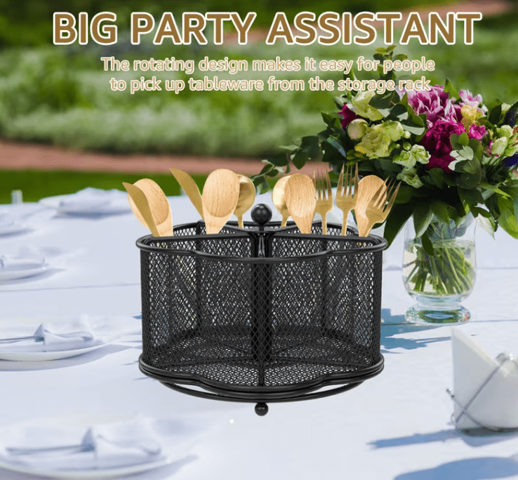 Kitchen Utensil Holder 360° Rotating Utensil Holder 18.29 X 12.95cm Large Metal Utensil Organizer 5-Compartment Metal Utensil Caddy Rotatable Cutlery Holder for Kitchen Dining Tables Kitchen Utensil Organizer Metal Flatware Caddy Countertop Utensil