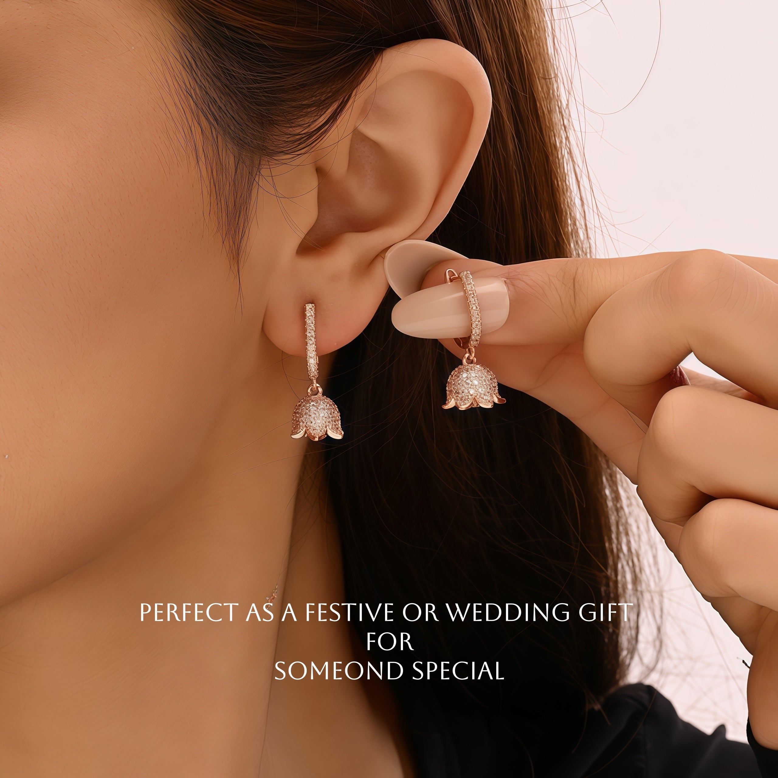 Rose-Gold-Tone Floral Drop Earrings