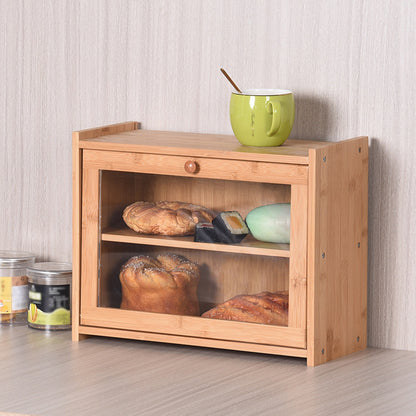 Double Layer Bread Box Bamboo Breadbox Clear Window Bread Holder Storage Bins Organizer Storage Box for Kitchen Countertop, 15.75*6.69*12.20 inch