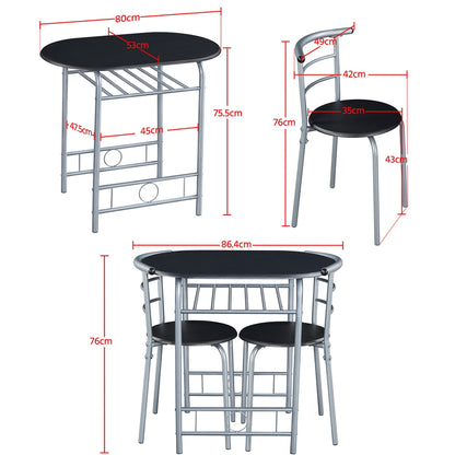 Costoffs 3pcs Dining Table Set with Space Saving Table and 2 Chairs, Modern Kitchen Table Set with Steel Legs and Storage Rack for Kitchens/Balconies/Bedrooms/Apartments/Cafés, Natural/Drift Brown/White